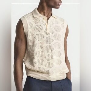 Zara Cream Sleeveless Polo Shirt